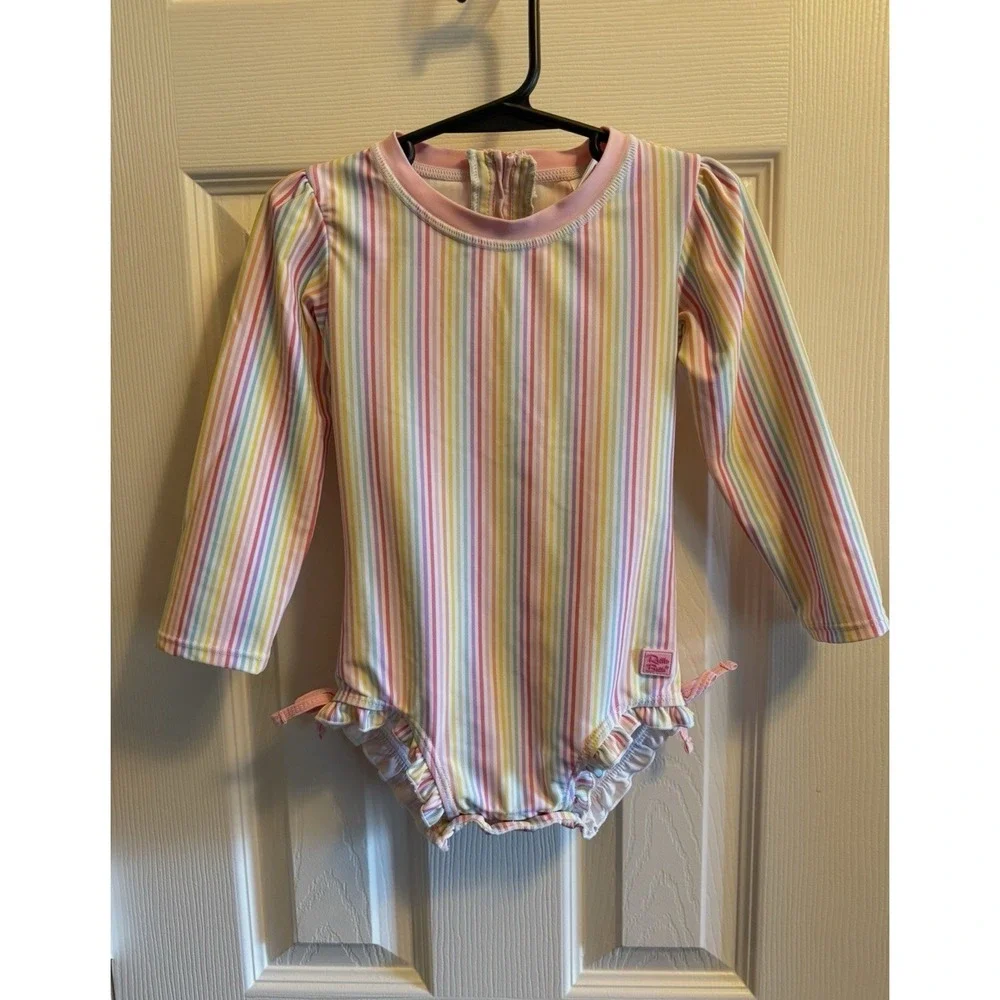 Ruffle Butts 3T Rainbow Striped Long Sleeve One Piece Rash Guard Swimsuit Swim